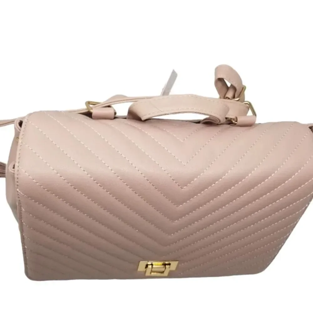 Blush Pink Square Quilted Convertible Backpack Purse